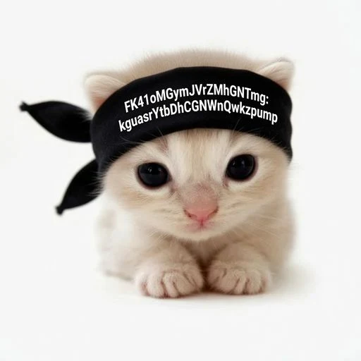 Ninja kitten mascot with the $NINJA contract address printed on his black headband